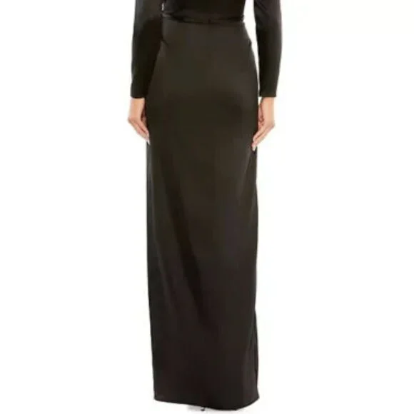 Mac Duggal Black Satin Bow Long Sleeve Column Gown